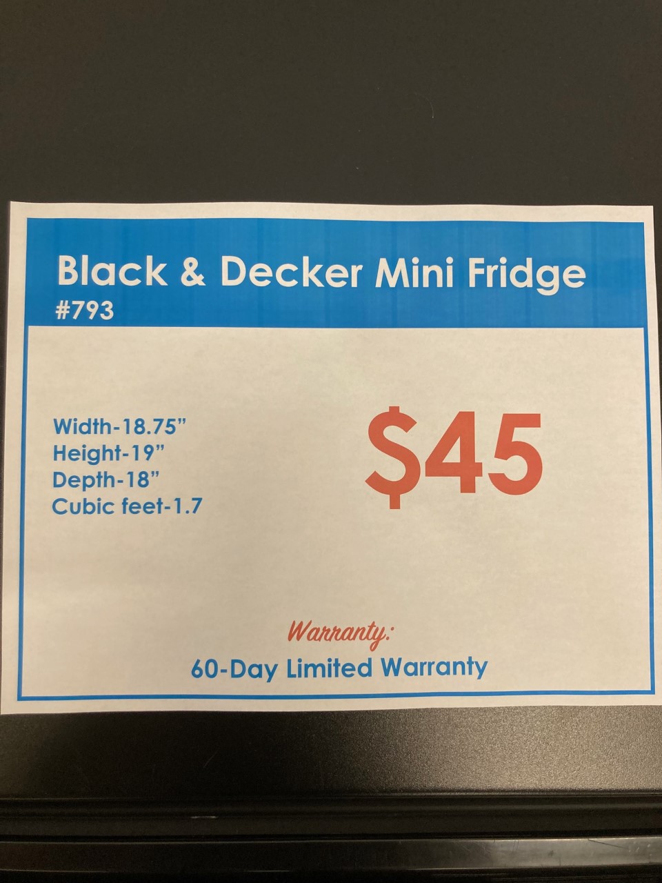 Black & Decker Mini Fridge #793